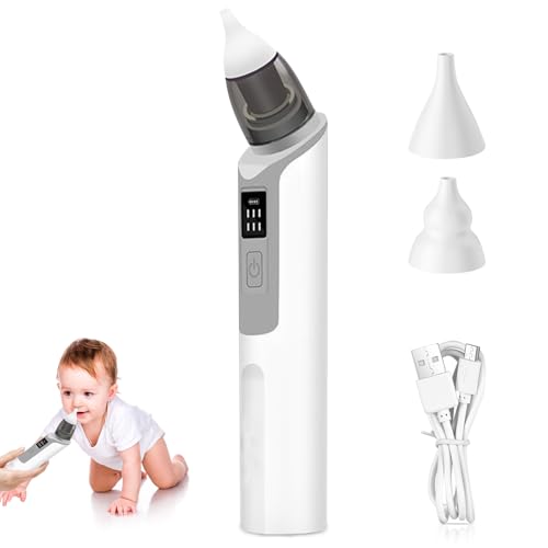 Aspirador nasal para bebé, aspirador nasal eléctrico, aspirador nasal con 6 niveles de succión y 2 consejos de silicona para recién nacidos y bebés, carga USB (gris)