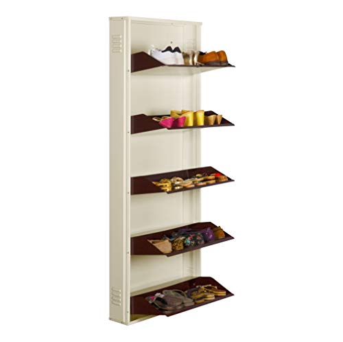 Image of DELITE KOM 24 Inch Wide, 5 Shelf Metal Shoe Rack Wall Mounted for Home with Central Lock Holds Upto 15 Shoes or 25 Slippers Pair | 1 Year Warranty | (67 x 24 x 5 Inch, Ivory Coffee) DIY Space Saving