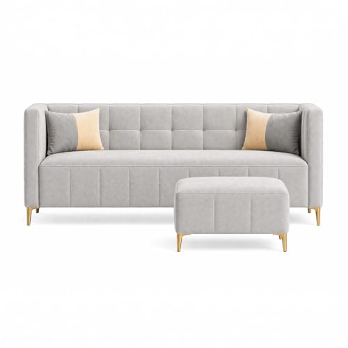 Image of SOCOZI Stylluxe 4 Seater L Shape Sofa Set with Movable Ottoman | Flexible Left or Right Layout | Soft Velvet Suede Fabric | Modern Design | Plush Comfort Cushions for Living Room (Light Grey)