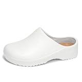 ihinzry Professional Chef Clogs Non-Slip Waterproof Work Shoes for Nurses Kitchen Staff with Arch Support Lightweight Comfort Restaurant Safety Shoes Slip Resistant​ White-40-41