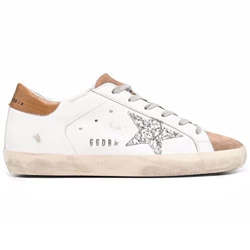 Golden Goose Super-Star Leather Upper Suede Star Glitter Heel Tejus Print Leather Heel Metal Lettering Womens Sneakers - 37 White #TOP4