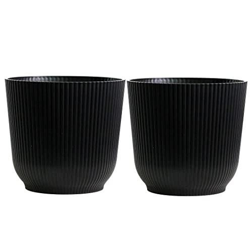 Olly & Rose Oxford Plant Pot Planter Plastic, Pack of 2, Indoor and Outdoor Flower Pots for Garden and Home