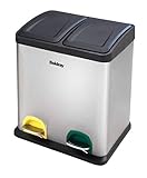 Beldray LA042392 - Papelera de plástico con Pedal de Reciclaje de 2 Secciones, 30 L, Acero Inoxidable
