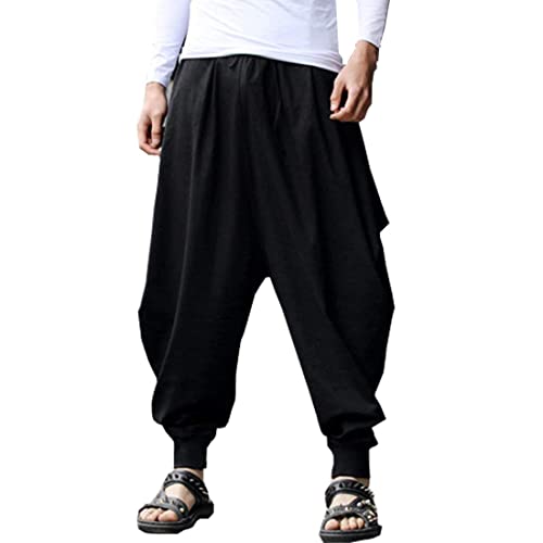 ellazhu Men's Harem Pants Elastic Waist Black Sweaterpants for Men Yoga David Rose Costume Baggy Joggers GYM22 A