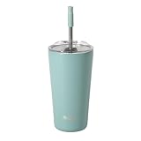 Mr. Coffee Java Quest 16 oz Double Wall Stainless Steel Tumbler with Lid & Reusable Straw, Insulated Thermal Drink Cup for Hot & Cold Beverages, Teal