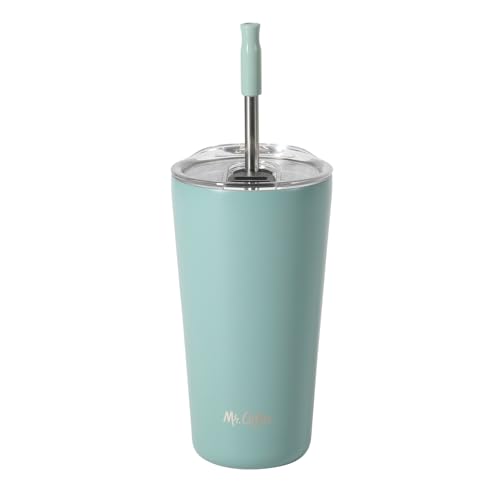 Mr. Coffee Java Quest 16 oz Double Wall Stainless Steel Tumbler with Lid & Reusable Straw, Insulated Thermal Drink Cup for Hot & Cold Beverages, Teal
