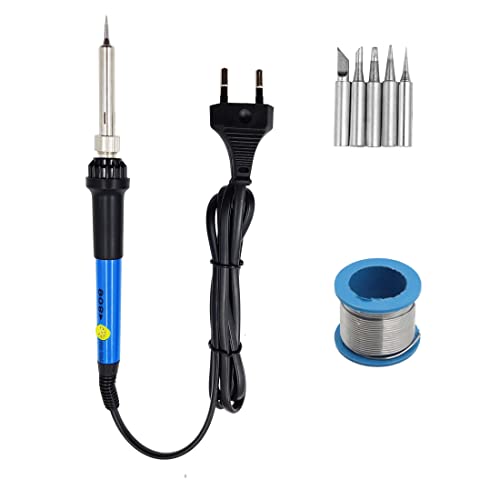 Image of Hillgrove 60W Temperature Controlled Soldering Iron Kit with Interchangeable Tips Conical Flat Pointed Round for Electronics Repair DIY Professional Use