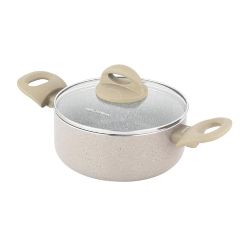 FLORINA Aluminiumtopf ISLA 1,6L I 18 cm I Aluminium Kochtopf mit Antihaftbeschichtung I Schnelles und gleichmäßiges Erhitzen I Soft-Touch-Griffe I Ästhetisches Design, Beige