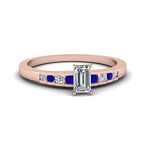 Image of 55Carat Choose Your Gemstone Diamond CZ Graduated Accent Ring Rose Gold Plated Emerald Shape Petite Engagement Rings Everyday Jewelry Wedding Jewelry Handmade Gifts for Wife US Size 4 to 12