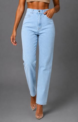 Image of Women's High Waist Mom Fit Jeans | Stretch Denim | Tapered Ankle Length Casual Jeans