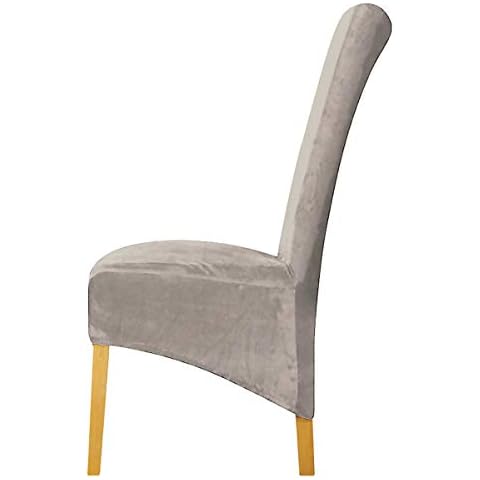 KELUINA Modern Decorations Resistant Velvet Stretch Dining Chair Slipcovers - Spandex Plush Short Chair Covers Solid Large Dining Room Chair Protector Home Decor (Light Coffee,Set of 4(Large)) Cover