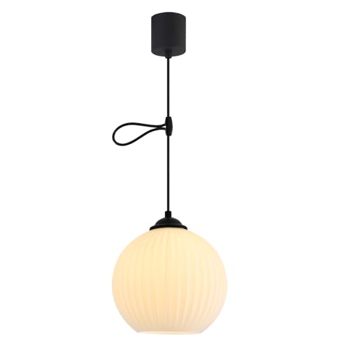 KCO Lighting 北欧モダン ペンダントライト 高さ調節可能 ミルクガラスシェード 引掛シーリング用 E26口金 三色調光 LED対応 おしゃれ 天井照明 照明器具 インテリア ダイニング リビング キッチン 寝室 電球別売り PSE認証済 (ブラック-C)