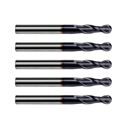 Image of Ball Nose End Mills JESTUOUS Carbide Spiral Router Bits 2 Flute 1 /4 inch Shank Dia. 3 /4 inch Flute Length for Milling Metal Steels,5 Pieces