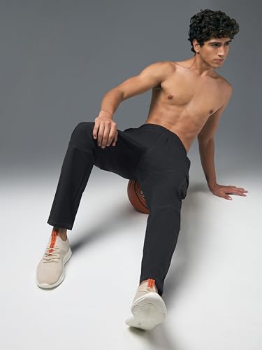 Image of TECHNOSPORT Men's Solid Straight Fit Cargo Pants TS Flexi 6 Pocket Polyester Quick Dry Elasticated Drawstring for Gym Travel Running Workout