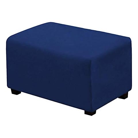 VIENLOVE Rectangle Ottoman Slipcover Luxury Suede Footstool Protector Covers Stretch with Elastic Bottom Feature Textured Machine Washable (Navy, X-Large Size) Cover