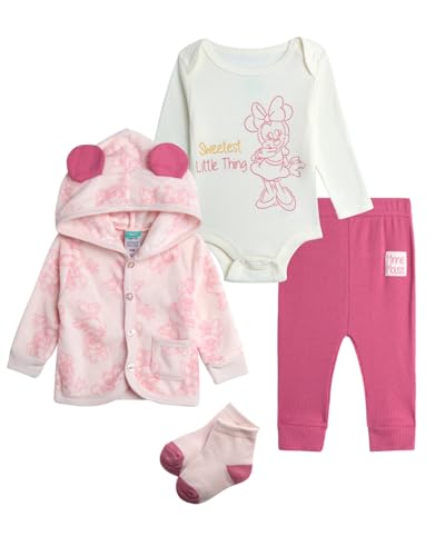 Disney Baby Boys and Girls Take Me Home Set - 4 Piece Unisex Infant Bodysuit, Hooded Jacket, Pants, and Socks (Sizes: 0-9M)