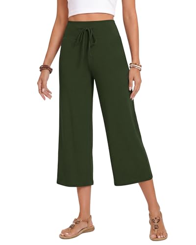 Image of ZOOSIXX Soft Black Pajama Pants for Women, Wide Leg Pants Woman Flowy Comfy Casual Lounge Yoga Capri Pants 22 inch / 30 inch