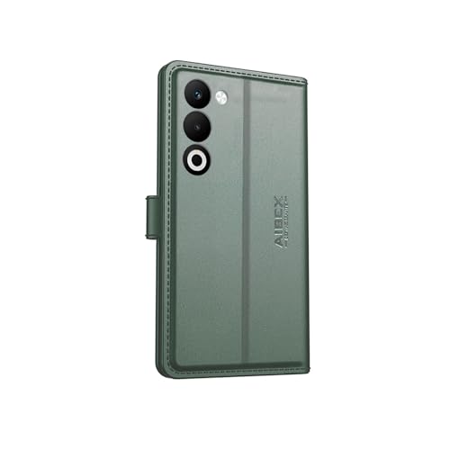 Image of AIBEX Compatible for Oppo K13X 5G / Oppo A5 5G Flip Cover Leather Finish with Magnatic Closure | Inside TPU with Card Pockets | Wallet Stand | Complete Protection Flip Case -Green