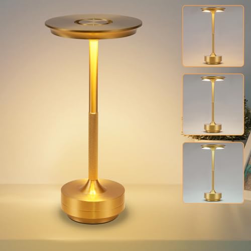 meoaow LED Tischlampe Kabellos Gold - Akku Tischleuchte Dimmbar Touch Nachttischlampe USB Aufladbar Tischlampen für Fensterbank Schlafzimmer Esszimmer Büro