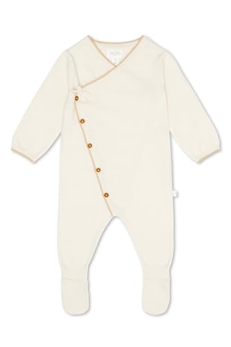 MORI Baby Knitted Kimono Romper and Hat Set - Soft Cotton Wool Blend - Footed Romper with Wooden Buttons - Cozy Baby Clothes2