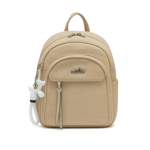 ALWY Mochila Feminina Couro Sintético Pequena Espaçosa Passeio Varsatil Estilosa Luxo Blog (Bege)