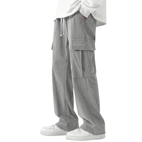 Corduroy Cargo Pants Men Baggy Drawstring Waist Straight Leg Pants Fall Open Bottom Lounge Trousers with Pockets4