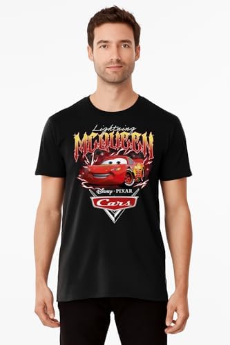 Disney Pixar Cars Lightning McQueen Rockstar Flames Adult T-Shirt image 4
