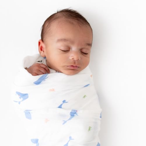 Image of Bamboo Little Viscose Muslin Baby Swaddle Receiving Blanket, Whale