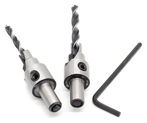 ainih Juego de 2 brocas avellanadoras 3 pasos for taladro, escariador, tornillo, bisagra ventana madera, sierra corona, chaflán, 4, 6, 5 y 7 mm, vástago 8