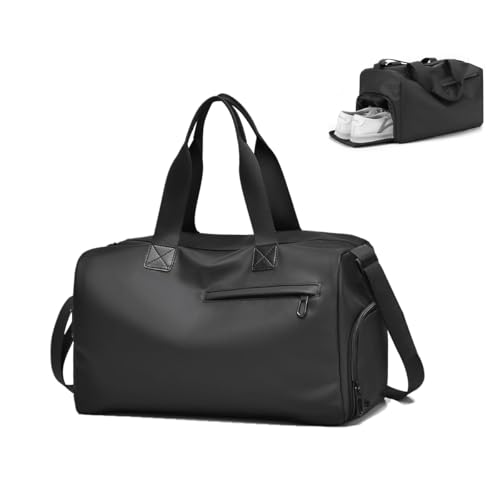 Image of GUSTAVE Waterproof PU Leather Gym Bag for Men, 19L Travel Duffle Bags for Travelling with Shoe Compartment, Wet Pocket, Adjustable Shoulder Strap, Overnight Carry On