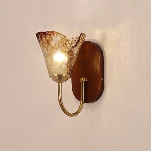 Lámpara de Pared rústica de Mediados de Siglo con Cadena de tracción, Vidrio ámbar soplado, Estilo Industrial, con cableado, lámpara de Pared rústica para Dormitorio y Sala de Estar.