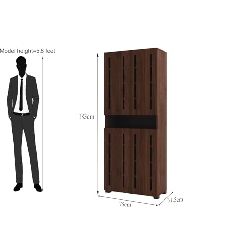 Image of Skyline 6 Feet Wooden 2 Door Shoe Rack Cabinet | 9 Shelf Multipurpose Shoe Organizer for Home & Hallway | Engineered Wood with Airflow Slots | DIY Assembly | Fits Upto 30 Shoes (Light Walnut)
