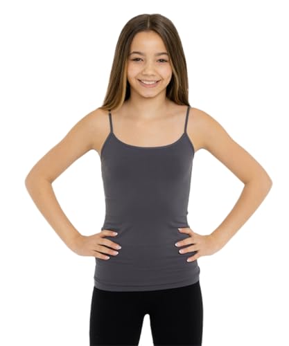 Malibu Sugar Girls Sleeveless Camisole Tank Tops & Camis – Stretchy Comfortable Undershirts Girls Tank Top for Layering Kids Basics One Size Fits Ages 10-14 Charcoal - Thumbnail 2