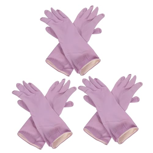 HAMPPLIES 3 Guantes de Látex Reutilizables para Lavar Platos Resistentes y Ligeros para Tareas Domésticas y Limpieza Cocina y Baño Talla S Color Púrpura