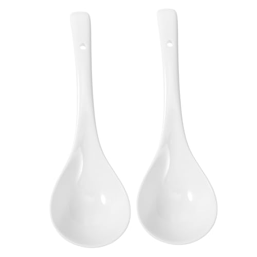 Garneck 1 Set Ceramic Soup Spoons Extra White Porcelain Serving Spoons for Home Hotel Restaurant Use for Family and Friends