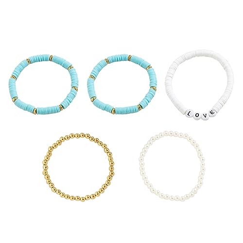 かわいいフラワーバングル粘土ビーズイミテーションパールチャームカラフルなバングルソフト粘土陶器レイヤリングリストバンドイミテーションパールセットトレンディなファッションジュエリーピースレディースアクセサリー