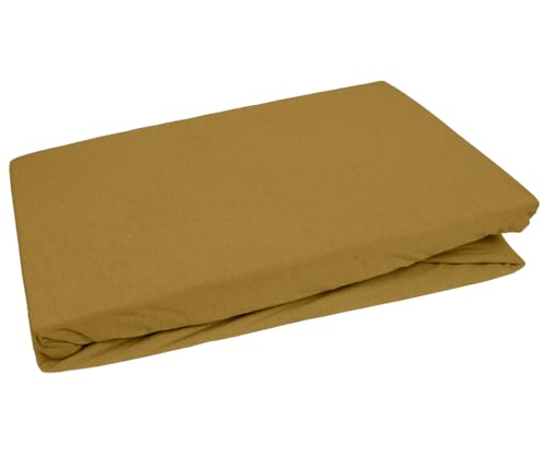 Bettwaesche-mit-Stil Jersey Spannbettlaken (Gold, 140x200 cm - 160x200 cm, Matratzenhöhe bis 35cm) viele Farben & Größen