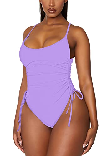 Image of Viottiset Women's Ruched High Cut One Piece Swimsuit Tummy Control Bathing Suit Monokini