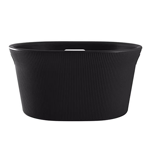 Image of Superio Ribbed Collection - Decorative Plastic Laundry Basket & Laundry Hamper with Lid and Cut-Out Handles, Brown (Set of 2) Organzier for Bedroom Bathroom College Dorm Room