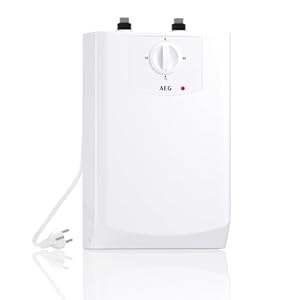 AEG Boiler BOI 5 U, Untertischboiler 5 Liter Niederdruck mit Stecker 230V für Küchenspüle + Wachbecken, 2 kW, Made in Germany, 204616
