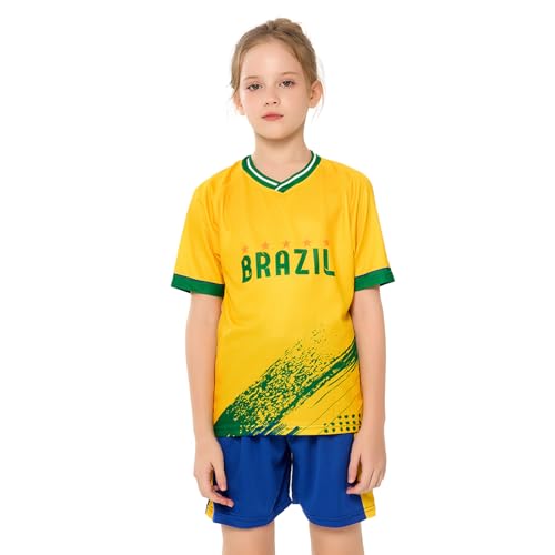 Brazil Soccer Jersey Kids Boys & Girls Youth Football Practice Jersey Fans Soccer Training Sport Shirt Uniforms Yellow Blue