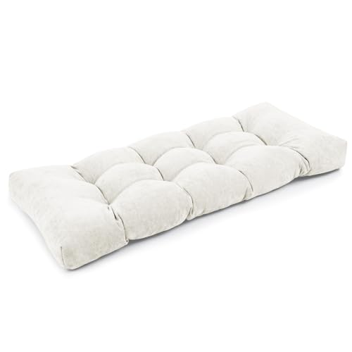 ROFIELTY Tufted Bench Cushion, Chenille Fabric, Wicker Loveseat Cushion 2 Ties, Suitable for Piano Bench/Indoor Furniture/Swing (Cream, 42ร16ร4)