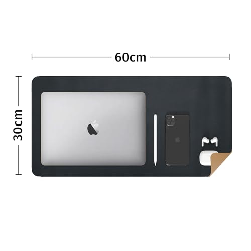 Image of Bellblock Large Extended Desk Mat /Mouse Pad /Gaming Mouse Pad | Vegan PU Leather | Anti-Skid, Non-Skid, Reversible Splash-Proof | Blue & Tan | 90cm x 45cm (Pack of 1) (DM2, 60 x 30cm Combo)