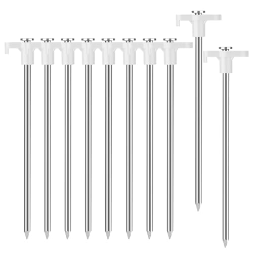 JBPZNJZZ Tent Stakes Heavy Duty Camping Stakes 7 inches (About 18 cm) 10 Pieces, Rust-Proof Metal Tent Nails Ground Stakes Camping Essentials, Tent Camping Accessories (White)