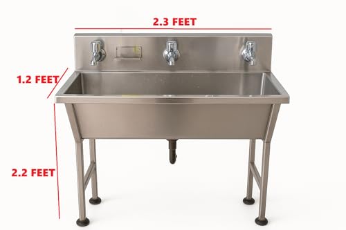 Image of 3-Tap Stainless Steel Hand Wash Sink Station with Steel Taps-Commercial Utility Sink with Soap Bottle Holder for Restaurants