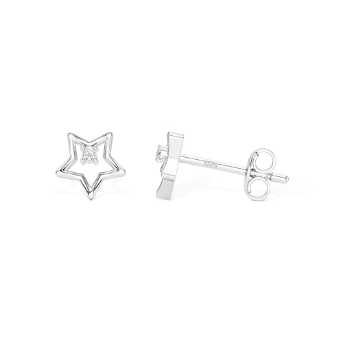 Heather Needham Silver Cubic Zirconia Star Earrings for Women in Sterling Silver - 7mm Star Stud Earrings - Gift Boxed - 066