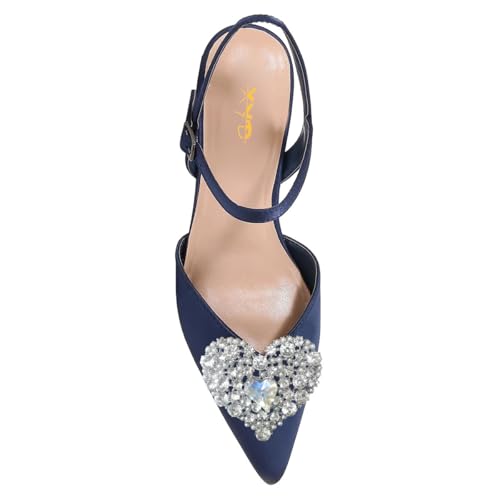 XYD Women Elegant Pointed Toe Pumps Heart-Shaped Crystal Low Heel Classic Ankle Strap Kitten Sandals Dating Party Shoes3