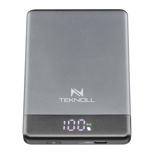 TEKNOLL Power Bank 5000mAh MagSafe, Wireless 10W e USB-C 20W PD, Batteria Portatile con Display LED, Ricarica Magnetica per iPhone e Smartphone Compatibili, Design Compatto e Leggero