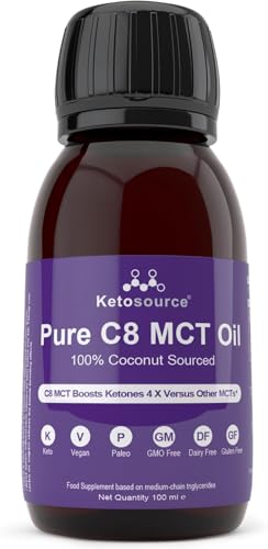 Pure MCT Oil C8 Travel Size | Produces 4x Ketones Compared to Other MCT Oils | Highest Purity of Over 99% | 100% Coconut | Supports Keto & Fasting | Vegan | 100 ml | Ketosource