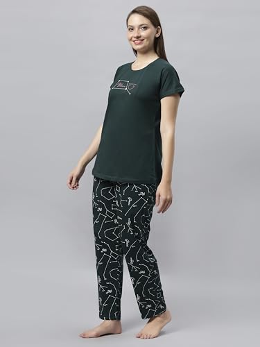 Image of DZZO Women's Cotton Printed Night Suit Set of T-Shirt & Pyjama, Night wear Dress, Relaxed wear for Women /Girls